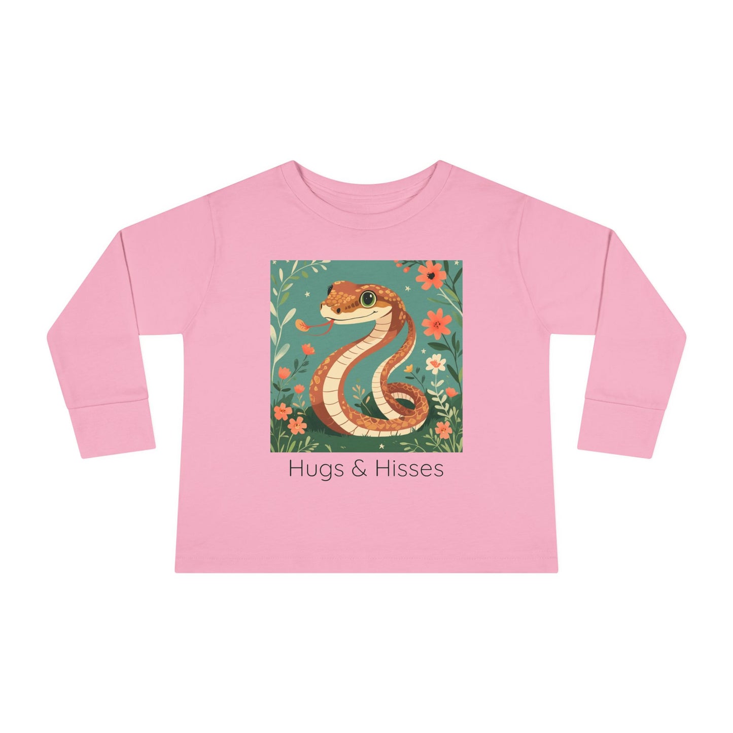 Snake print with floral accents toddler long sleeve shirt in White, gender-neutral kids clothing