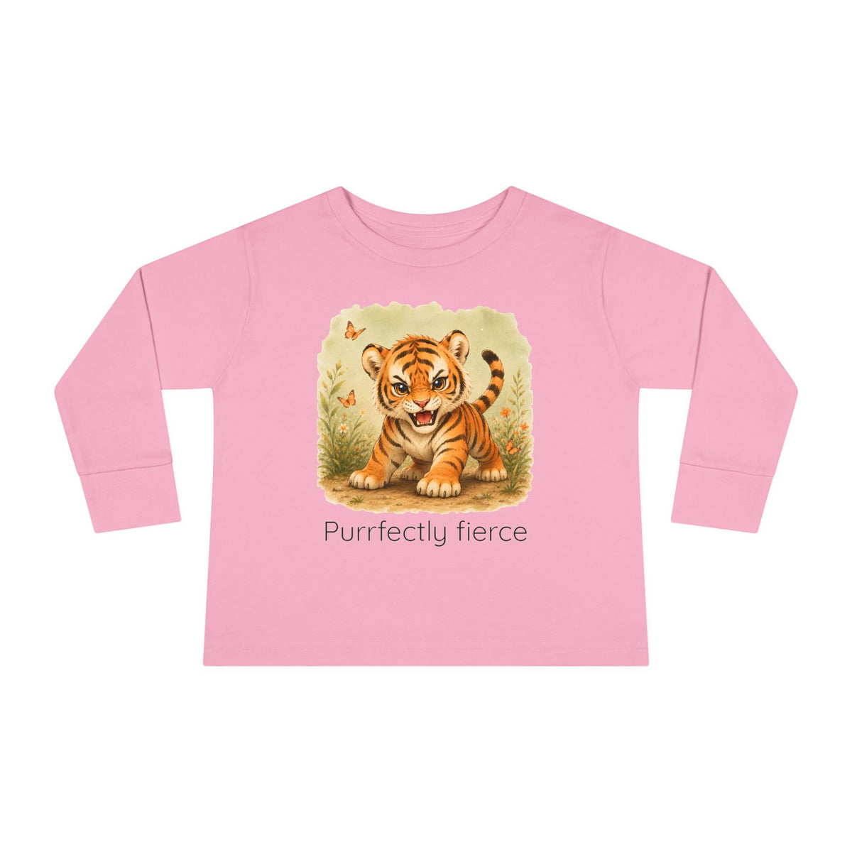 Tiger print toddler long sleeve shirt in White, gender-neutral kids clothing