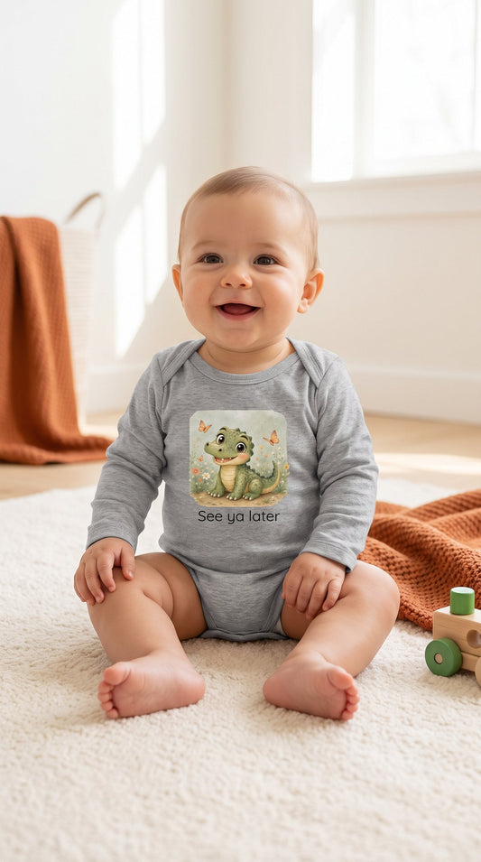 Alligator Infant Long Sleeve Onesie - Heather