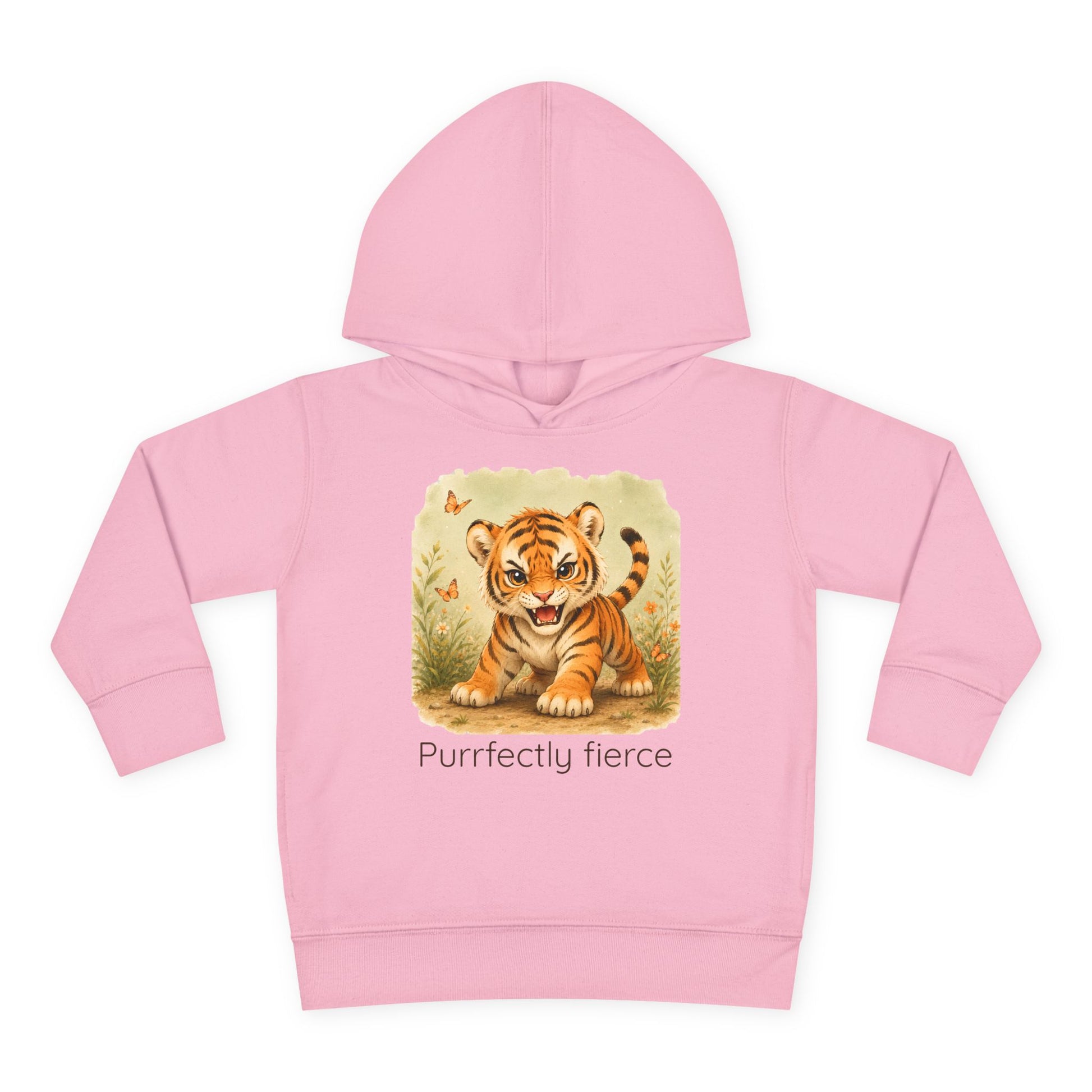 Tiger print toddler hoodie sweatshirt in Vintage Smoke, gender-neutral kids clothing