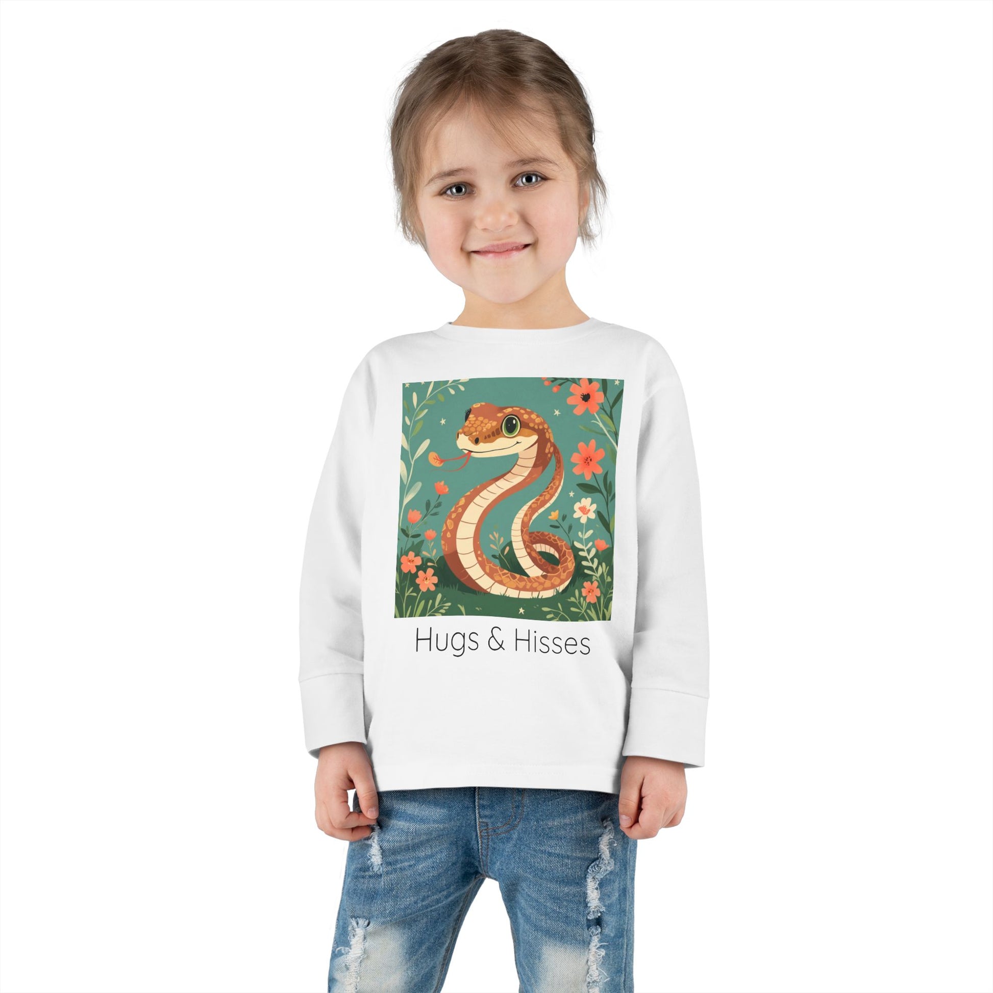 Snake print with floral accents toddler long sleeve shirt in Pink, gender-neutral kids clothing