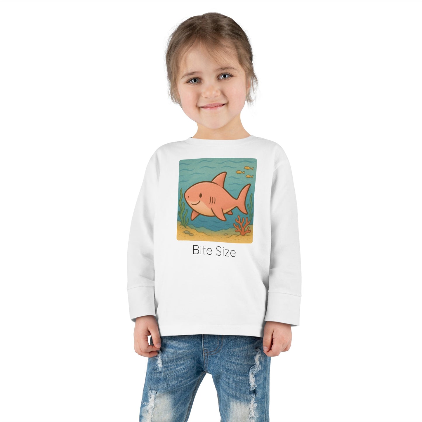 Shark print toddler long sleeve shirt in Pink, gender-neutral kids clothing