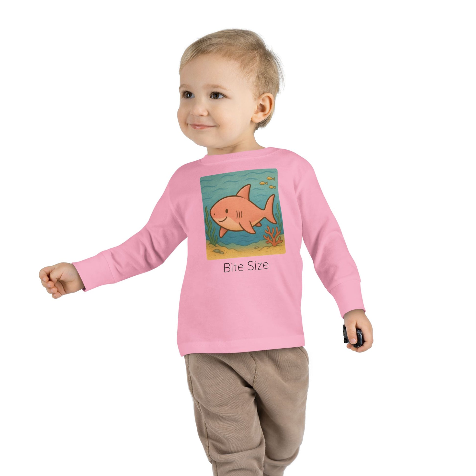 Shark print toddler long sleeve shirt in Pink, gender-neutral kids clothing