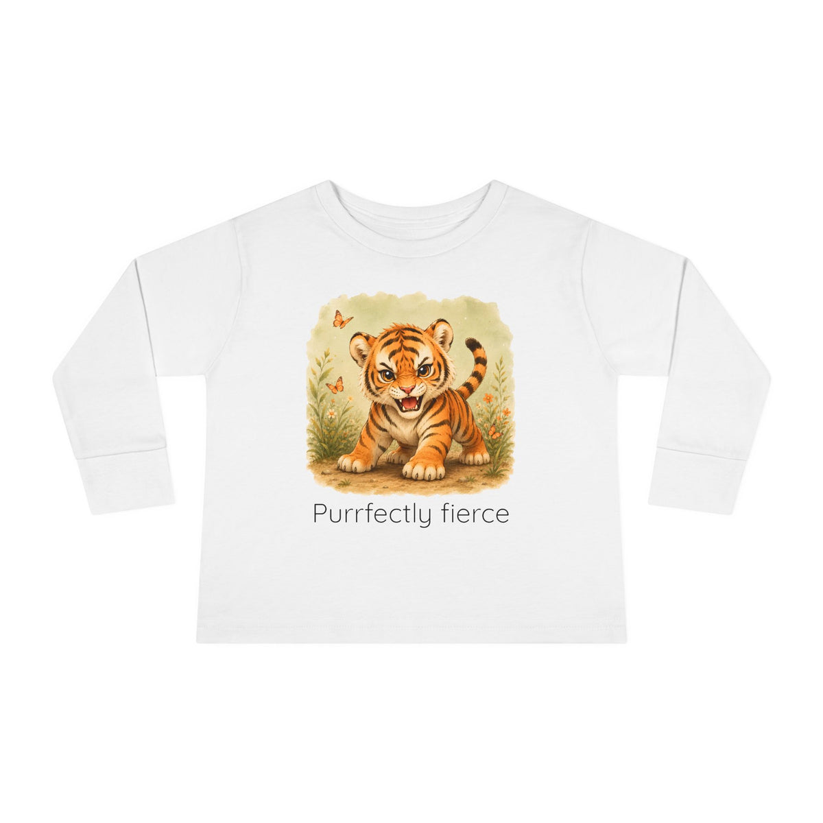 Tiger print toddler long sleeve shirt in Heather, gender-neutral kids clothing