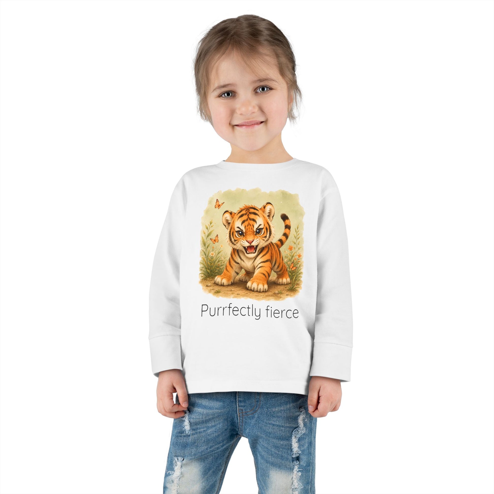 Tiger print toddler long sleeve shirt in Pink, gender-neutral kids clothing
