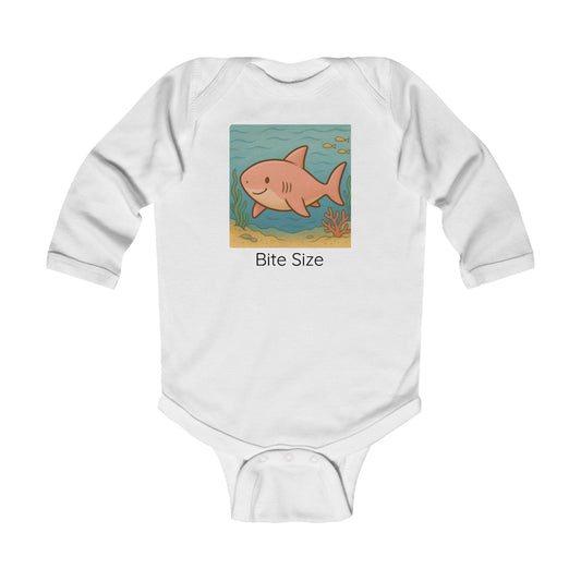 Shark print infant long sleeve onesie in Heather, gender-neutral kids clothing