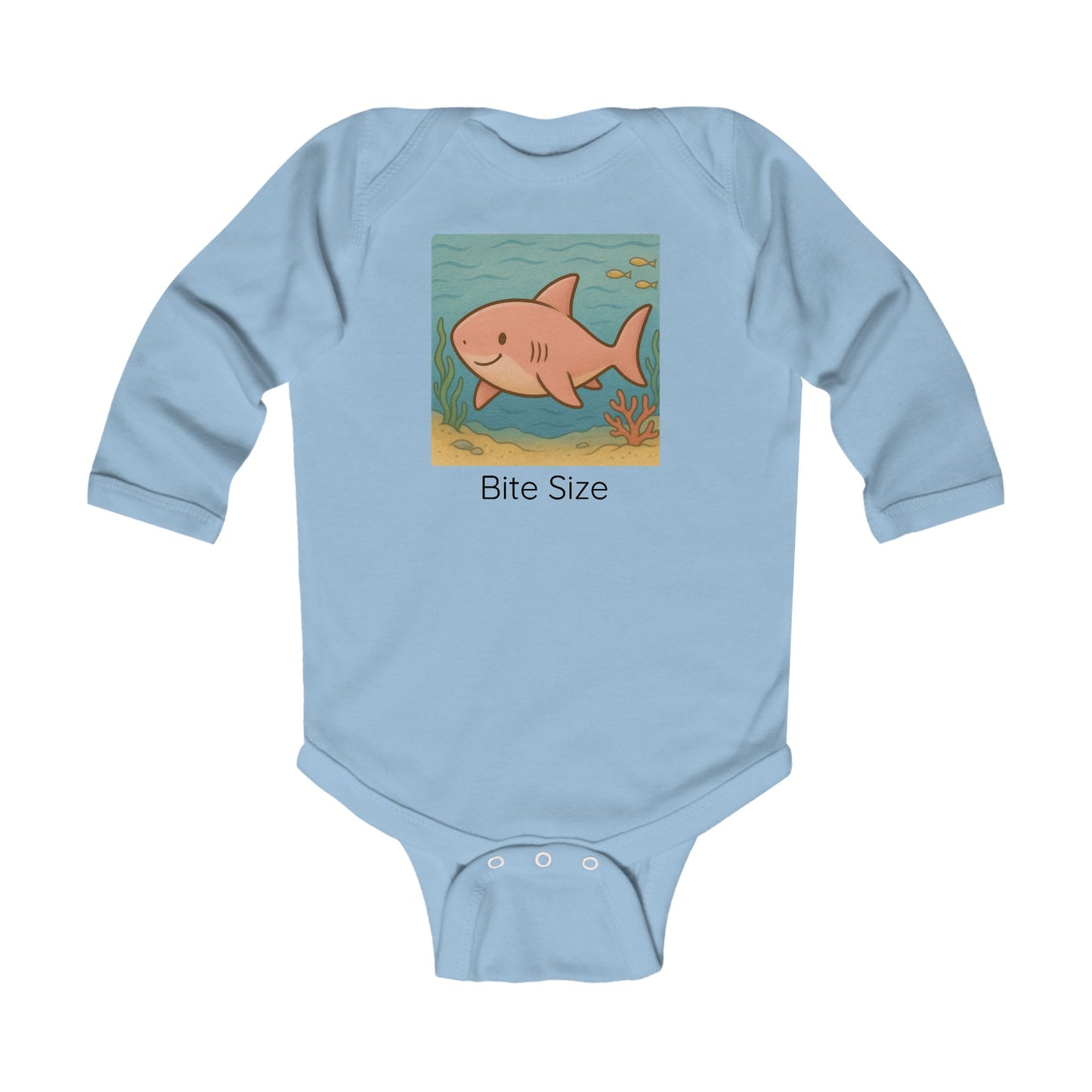 Shark print infant long sleeve onesie in Pink, gender-neutral kids clothing