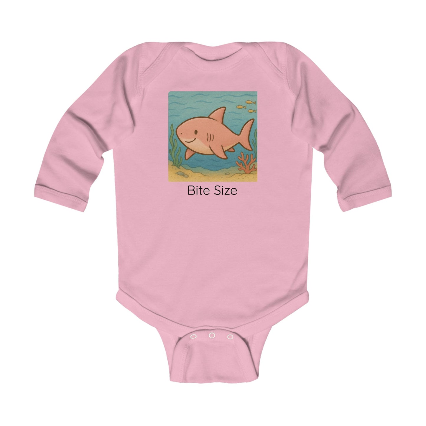 Shark print infant long sleeve onesie in White, gender-neutral kids clothing