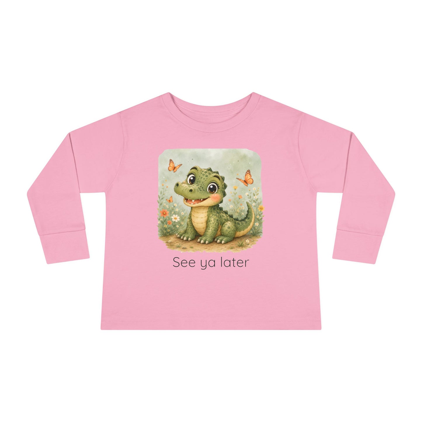 Alligator print toddler long sleeve shirt in Heather, gender-neutral kids clothing