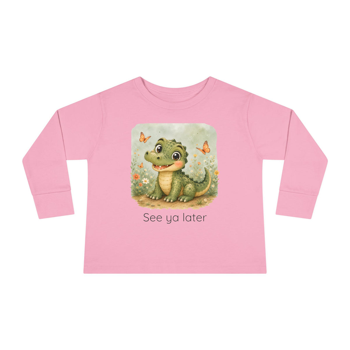 Alligator print toddler long sleeve shirt in Heather, gender-neutral kids clothing
