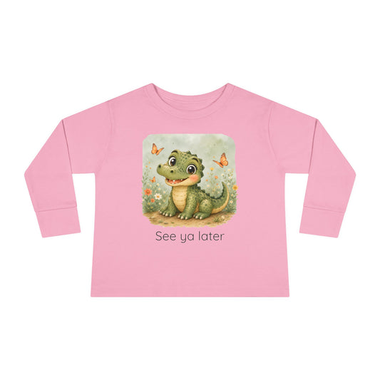 Alligator print toddler long sleeve shirt in Heather, gender-neutral kids clothing