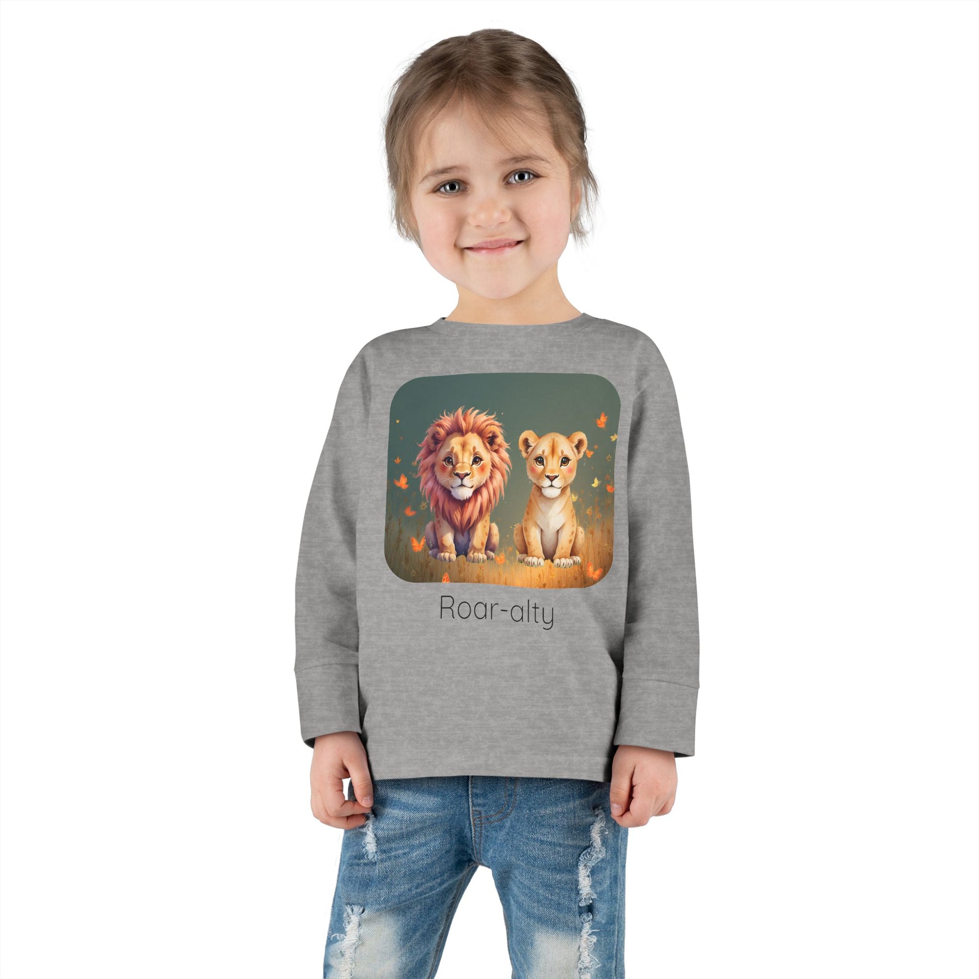 Lion print toddler long sleeve shirt in Light Blue, gender-neutral kids clothing