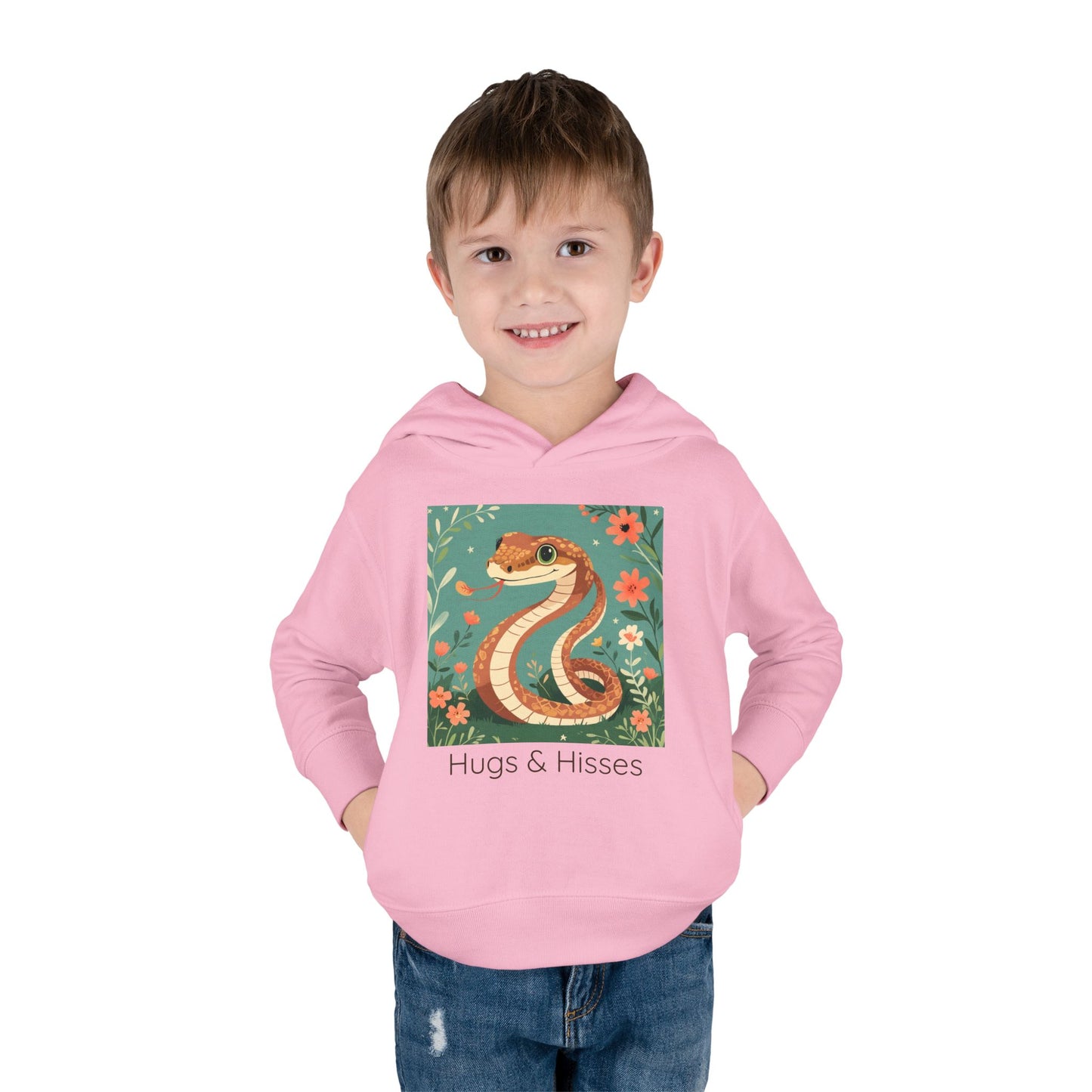 Snake print with floral accents toddler hoodie sweatshirt, gender-neutral kids clothing