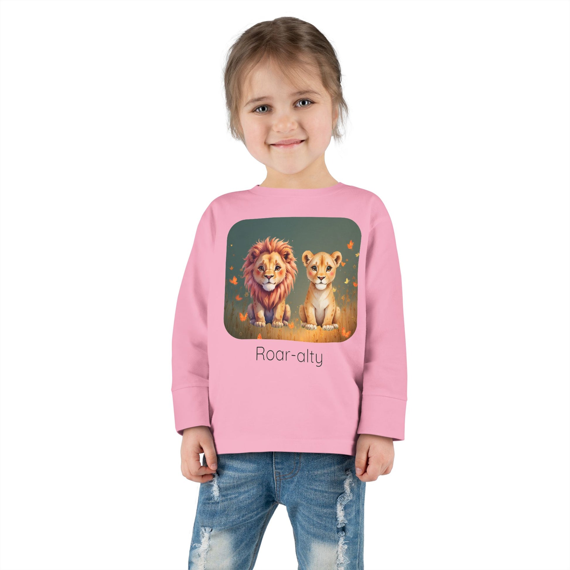 Lion print toddler long sleeve shirt in White, gender-neutral kids clothing