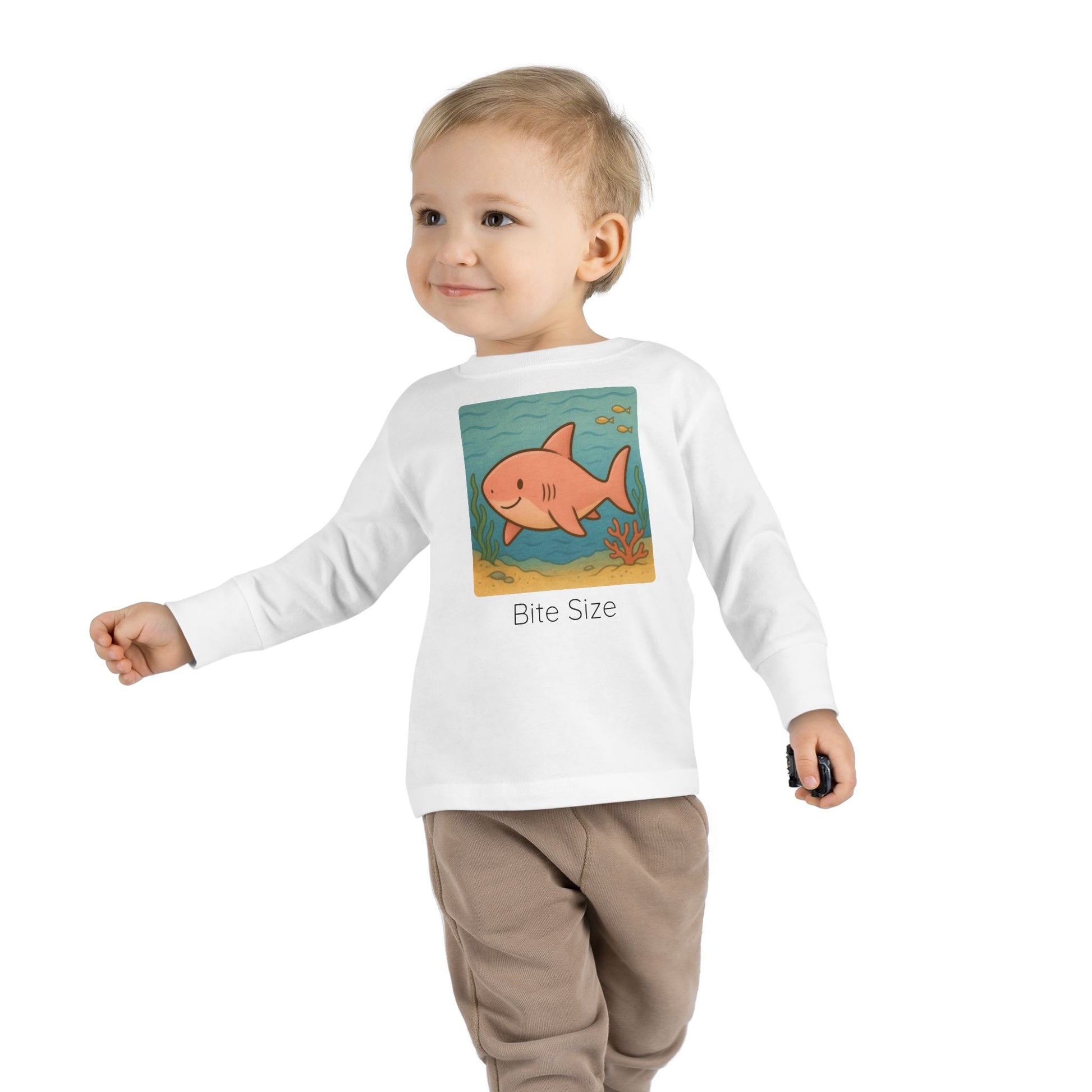Shark print toddler long sleeve shirt in Light Blue, gender-neutral kids clothing