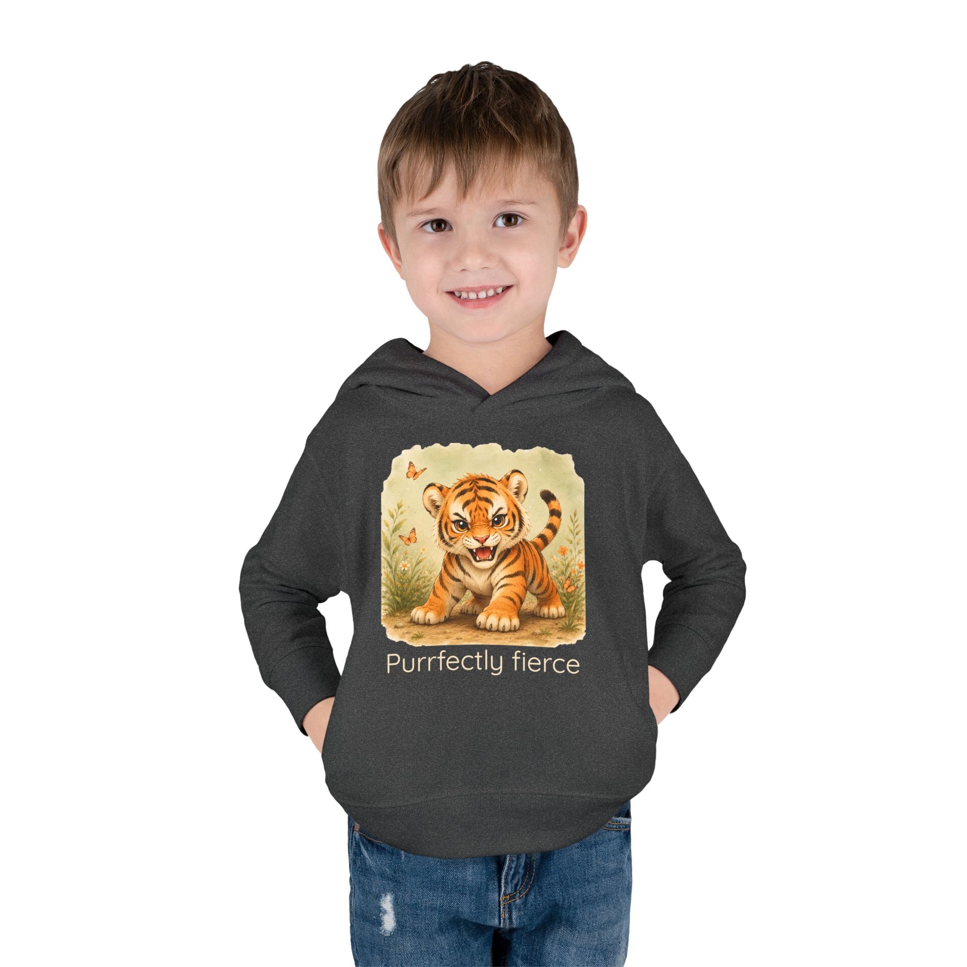 Tiger print toddler hoodie sweatshirt in White, gender-neutral kids clothing