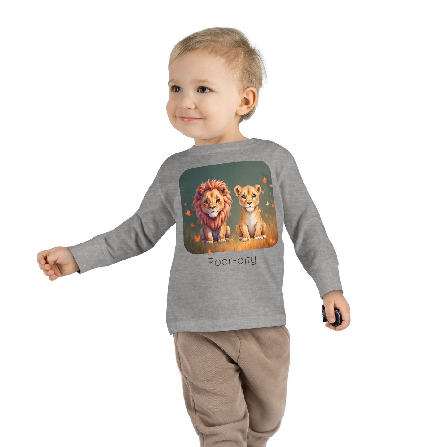 Lion print toddler long sleeve shirt in Heather, gender-neutral kids clothing