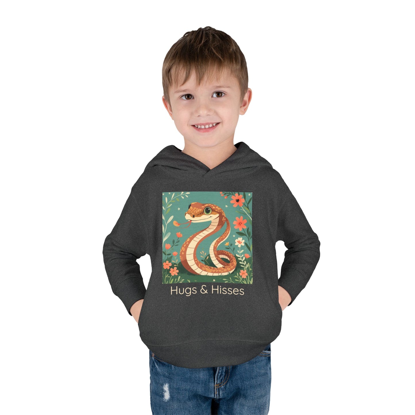 Snake print with floral accents toddler hoodie sweatshirt in White, gender-neutral kids clothing