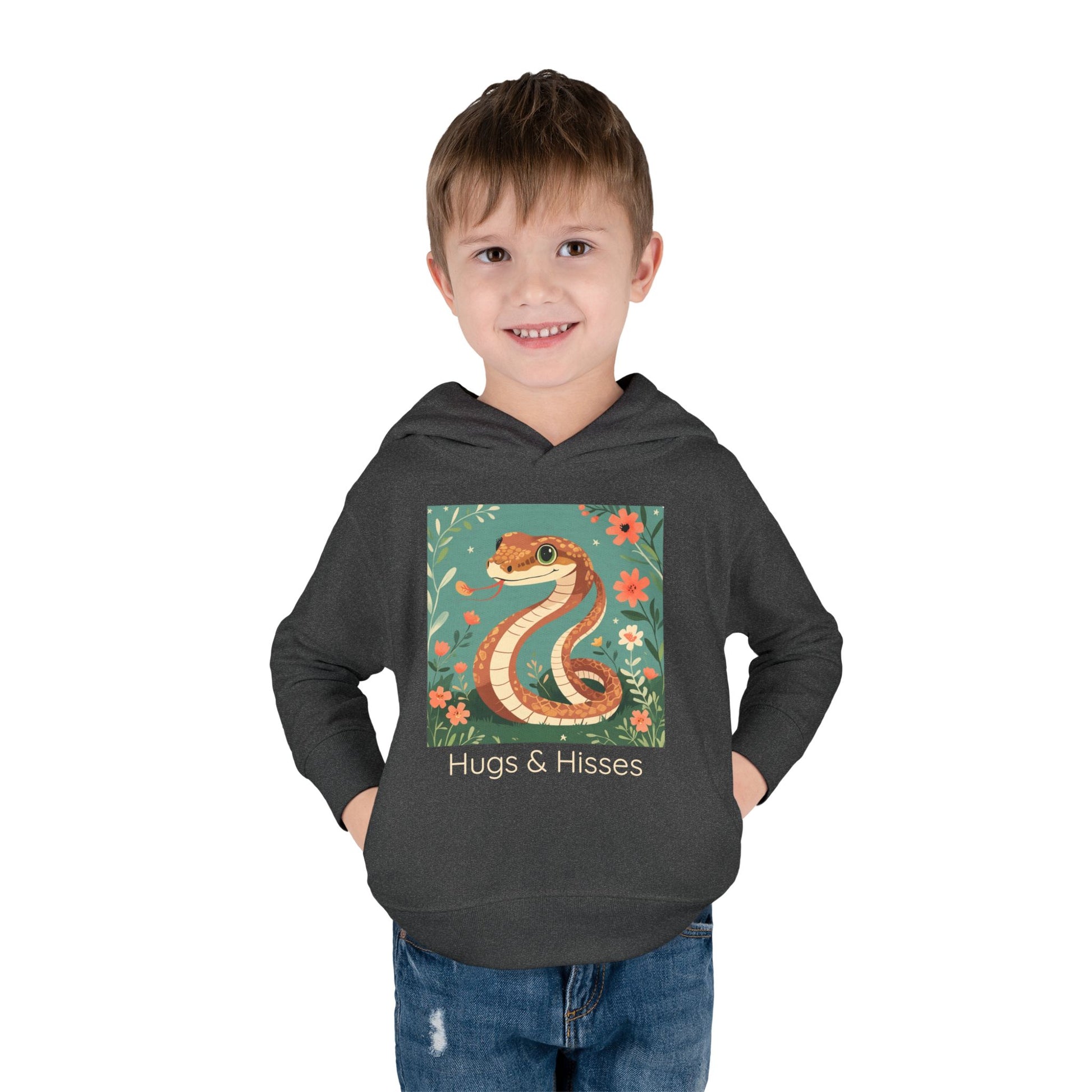 Snake print with floral accents toddler hoodie sweatshirt in White, gender-neutral kids clothing
