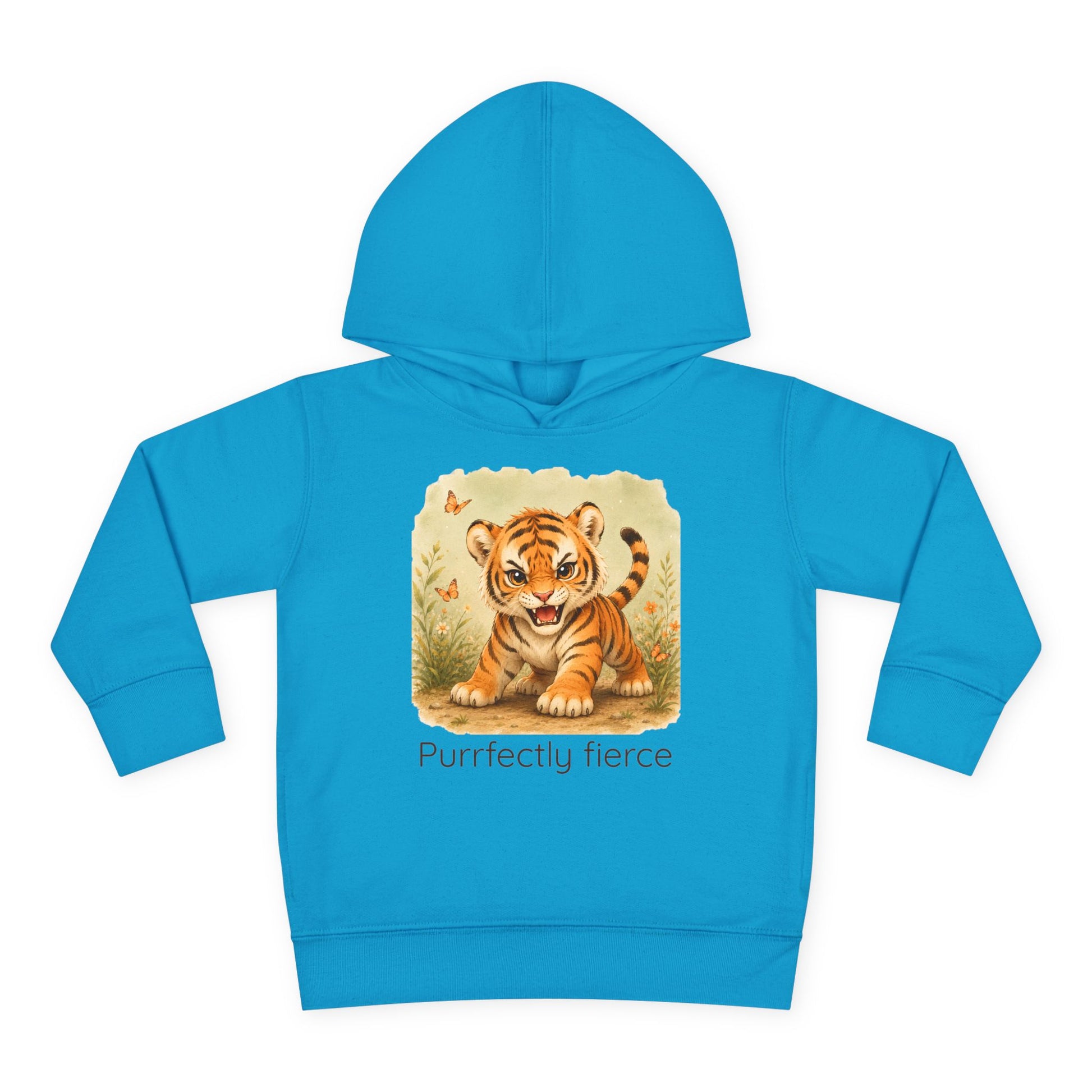 Tiger print toddler hoodie sweatshirt in Vintage Hot Pink, gender-neutral kids clothing