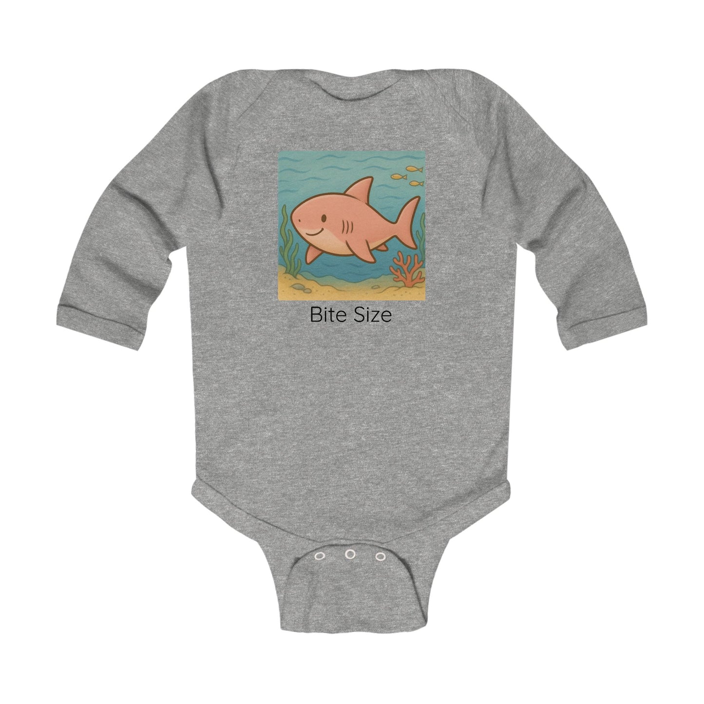 Shark print infant long sleeve onesie in Light Blue, gender-neutral kids clothing