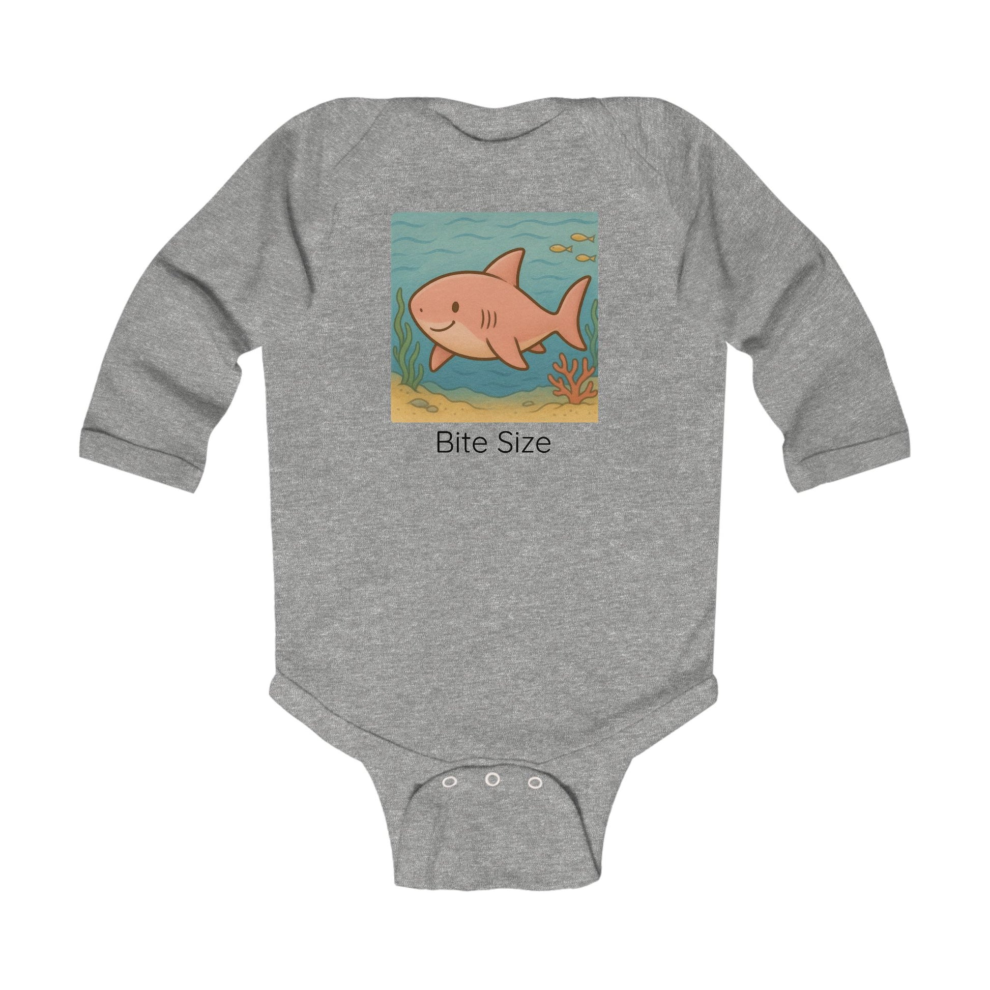 Shark print infant long sleeve onesie in Light Blue, gender-neutral kids clothing