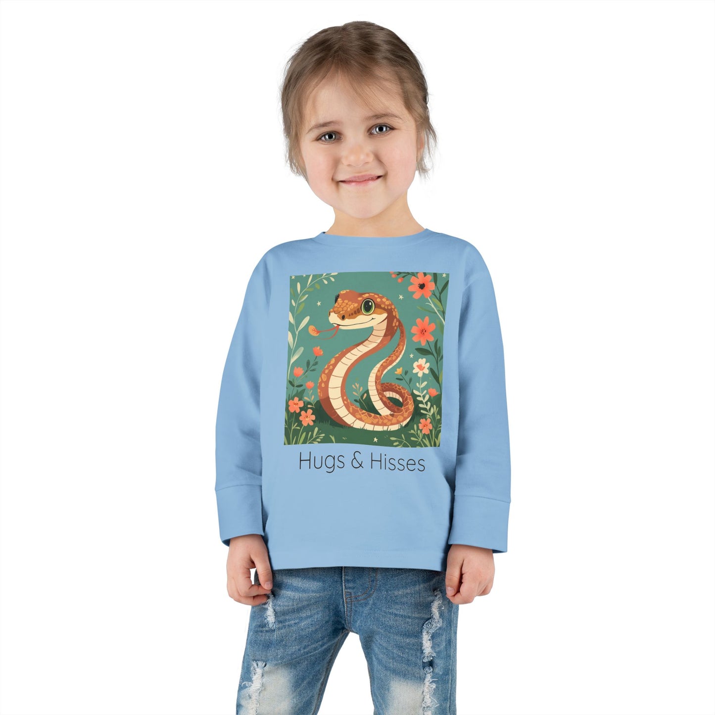 Snake print with floral accents toddler long sleeve shirt in Heather, gender-neutral kids clothing