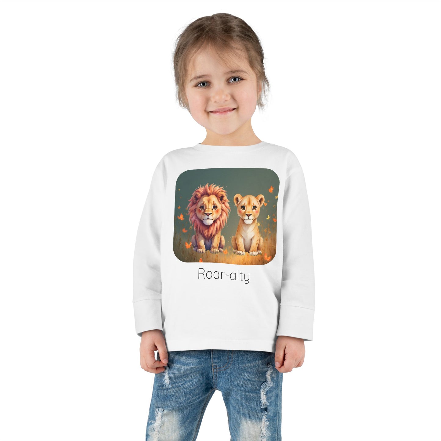 Lion print toddler long sleeve shirt in Pink, gender-neutral kids clothing