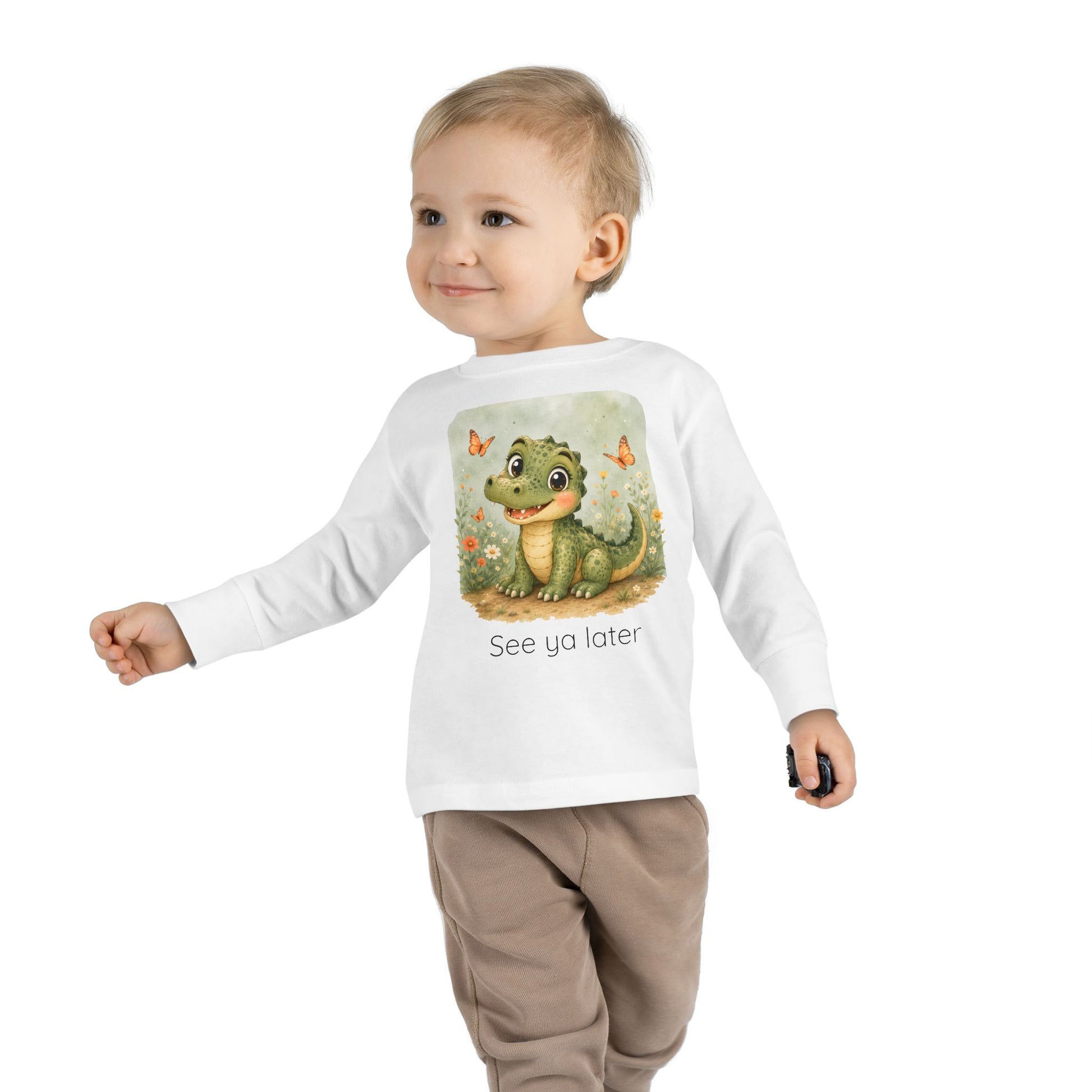 Alligator print toddler long sleeve shirt in Light Blue, gender-neutral kids clothing