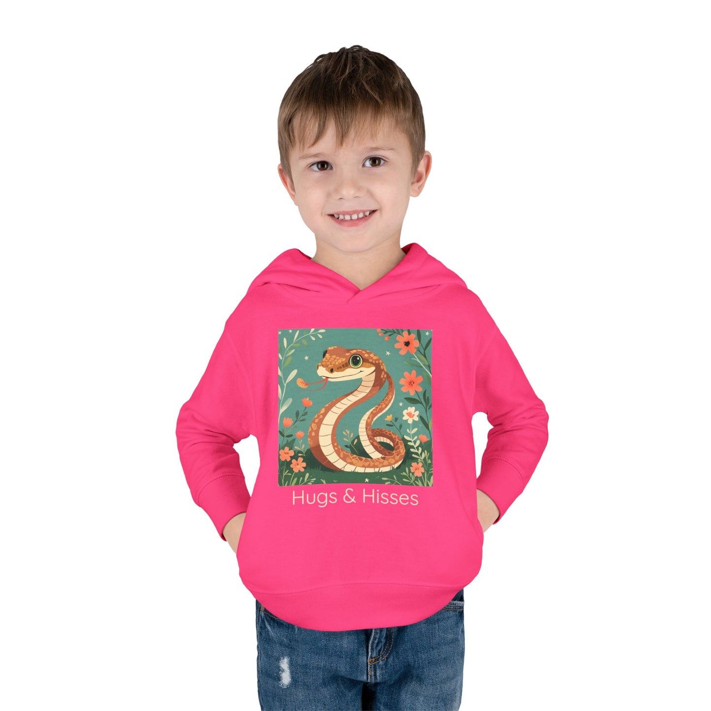 Snake print with floral accents toddler hoodie sweatshirt, gender-neutral kids clothing