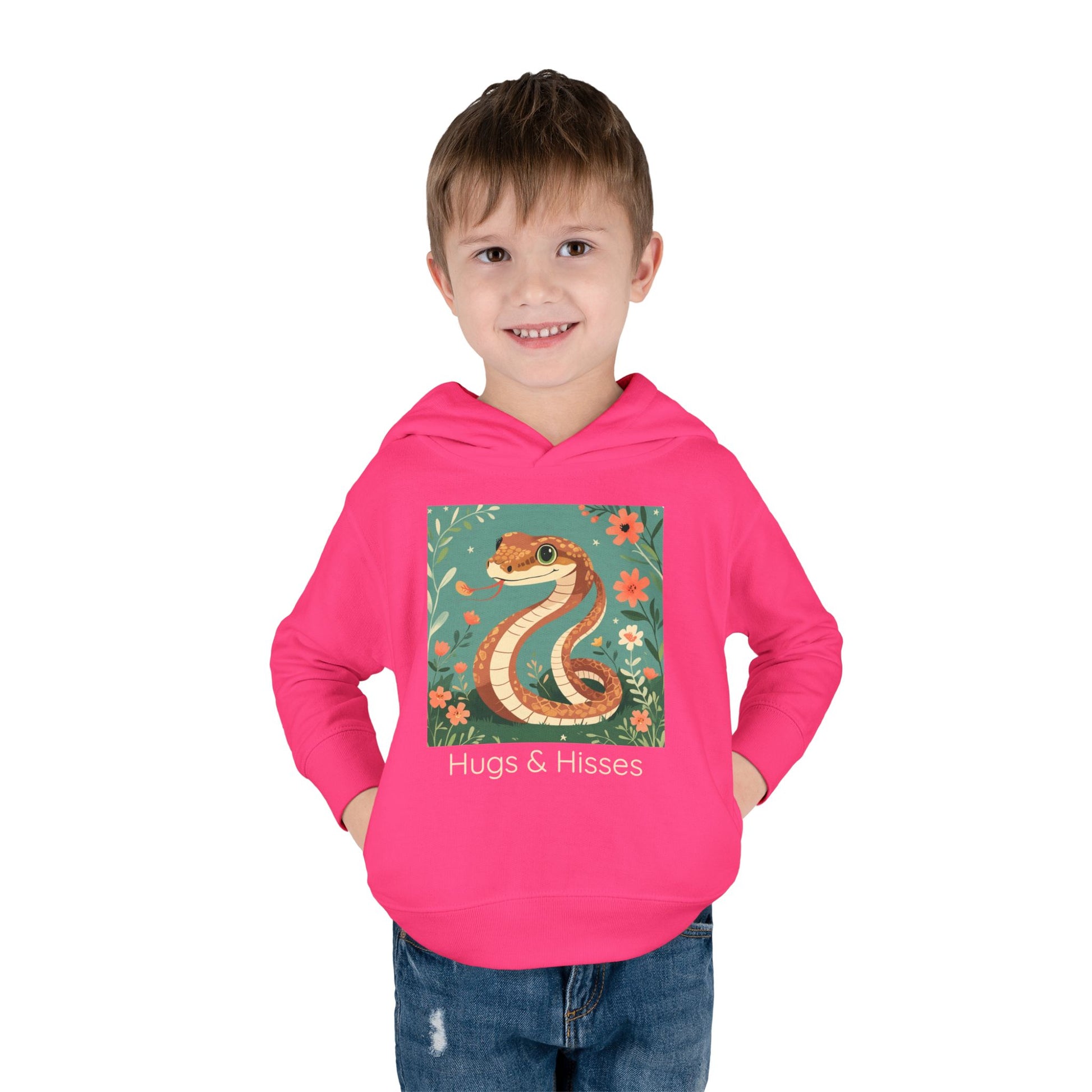 Snake print with floral accents toddler hoodie sweatshirt, gender-neutral kids clothing