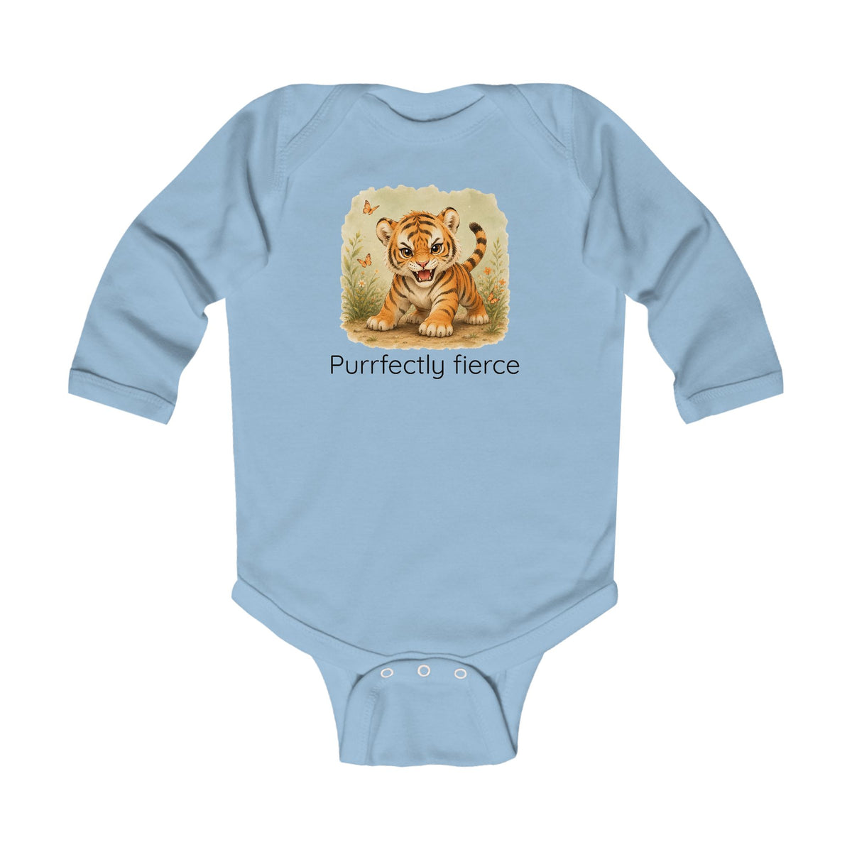 Tiger print infant long sleeve onesie in Pink, gender-neutral kids clothing