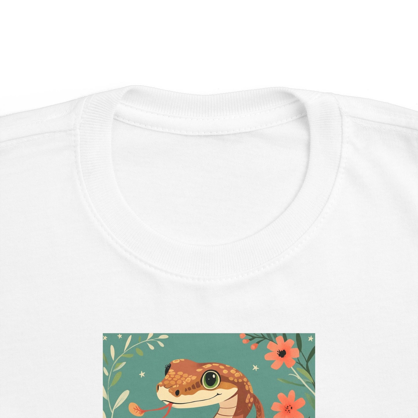 Snake print with floral accents toddler t-shirt in White, gender-neutral kids clothing