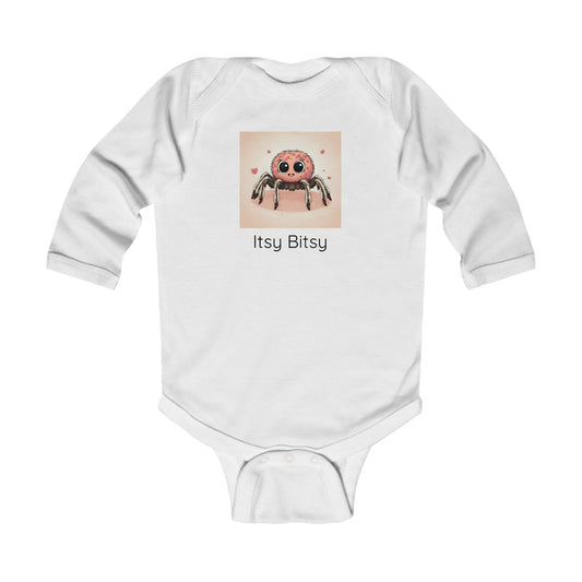 Spider print infant long sleeve onesie in Heather, gender-neutral kids clothing