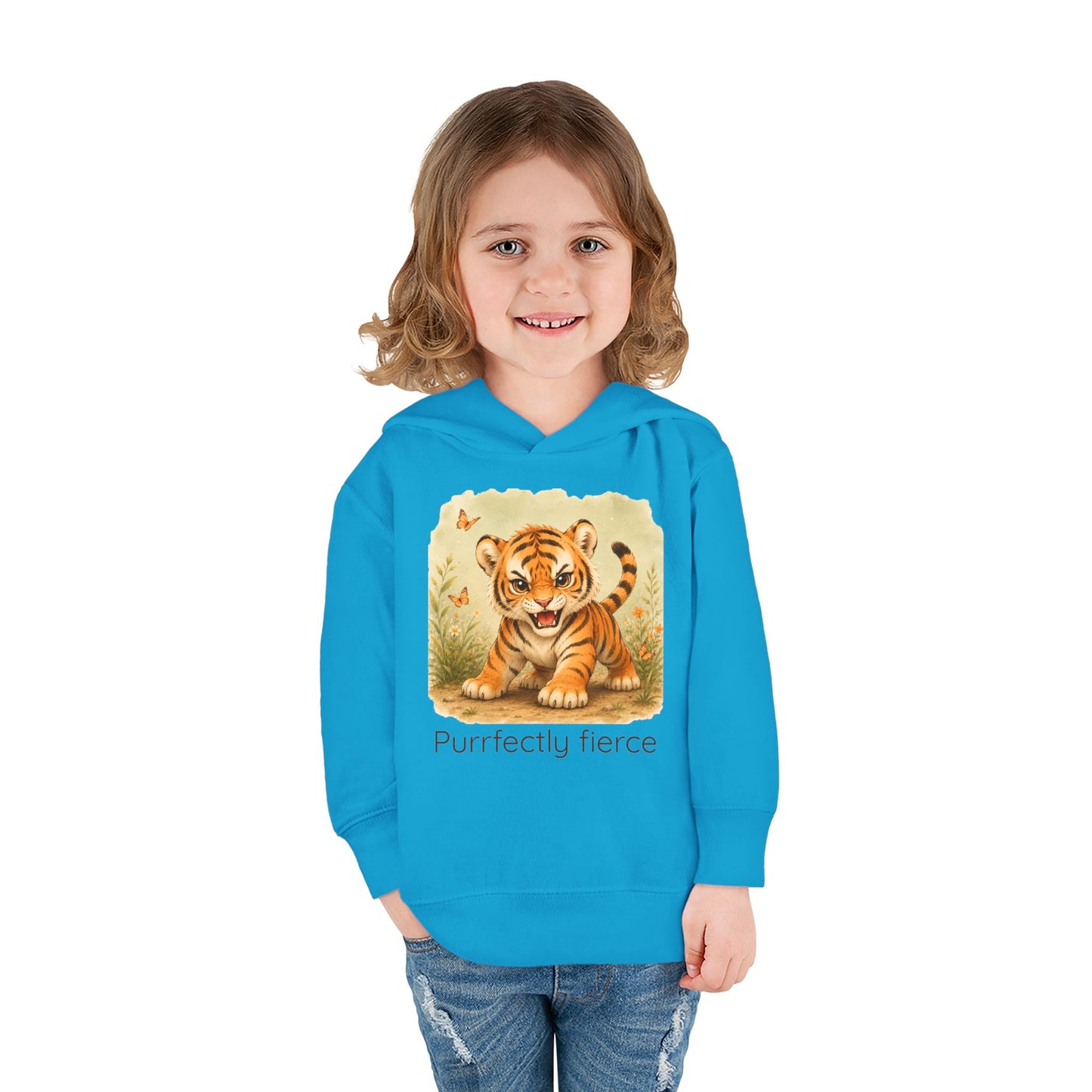 Tiger print toddler hoodie sweatshirt in Vintage Royal, gender-neutral kids clothing