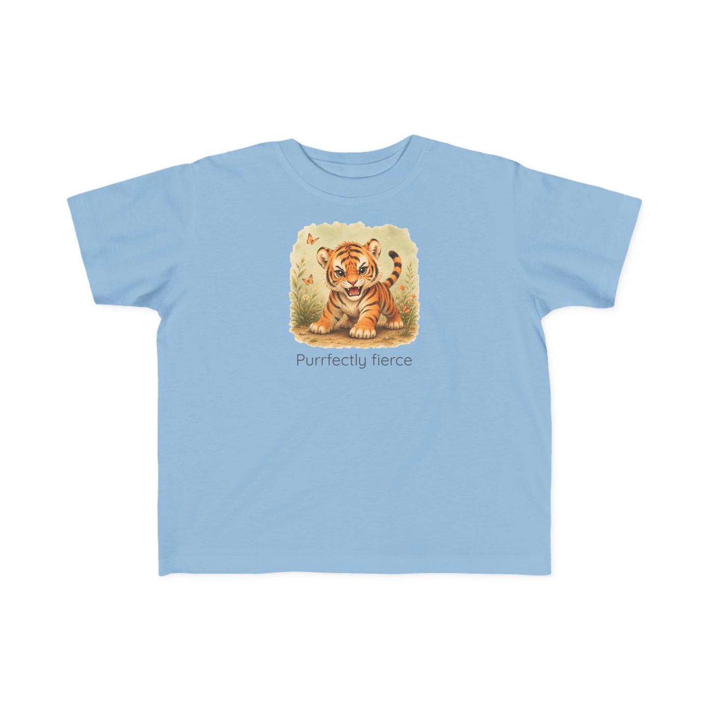 Tiger print toddler t-shirt in Saltwater, gender-neutral kids clothing