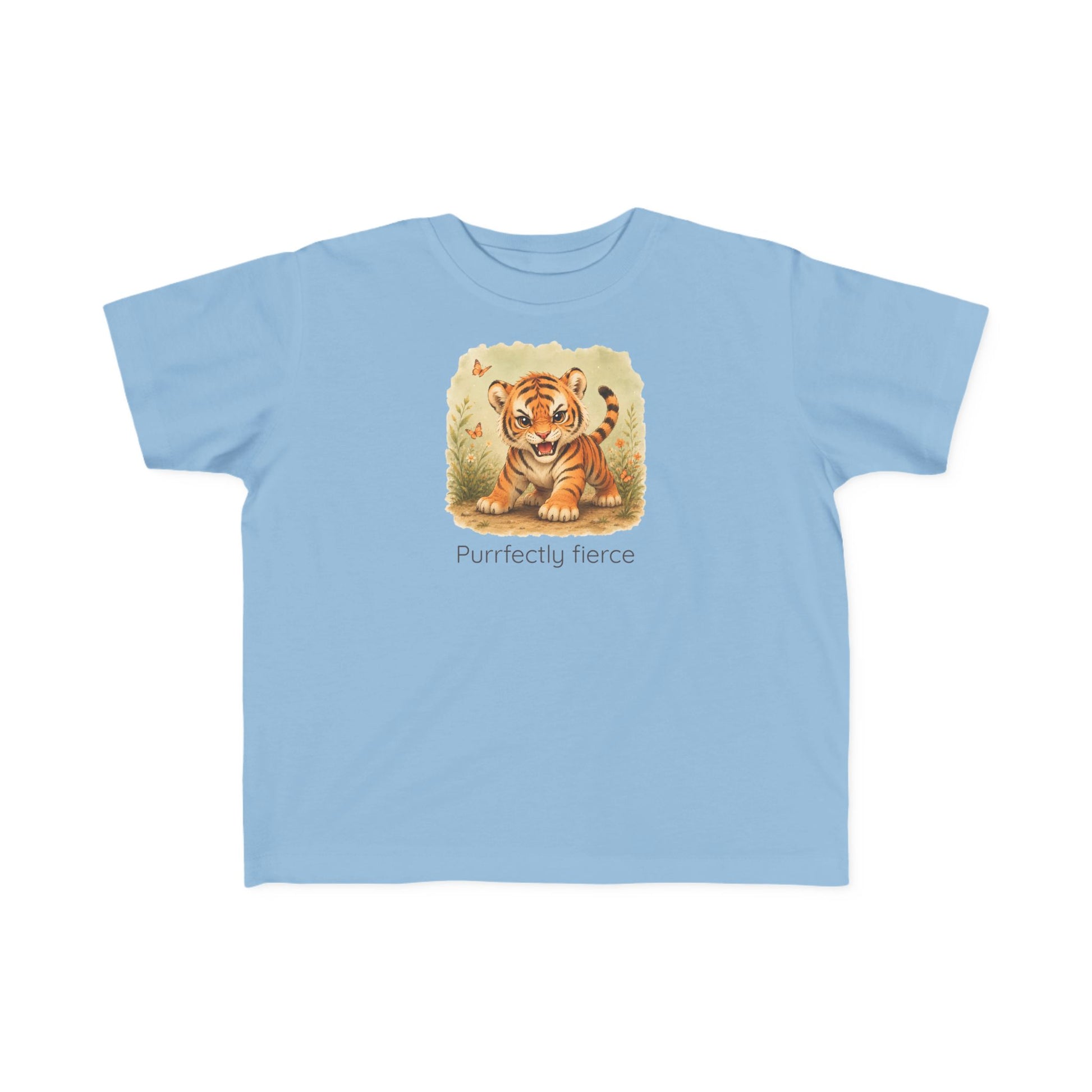 Tiger print toddler t-shirt in Saltwater, gender-neutral kids clothing
