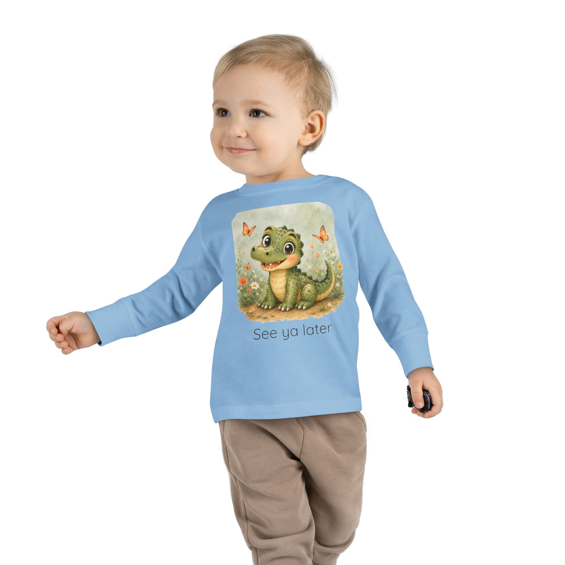 Alligator print toddler long sleeve shirt in White, gender-neutral kids clothing