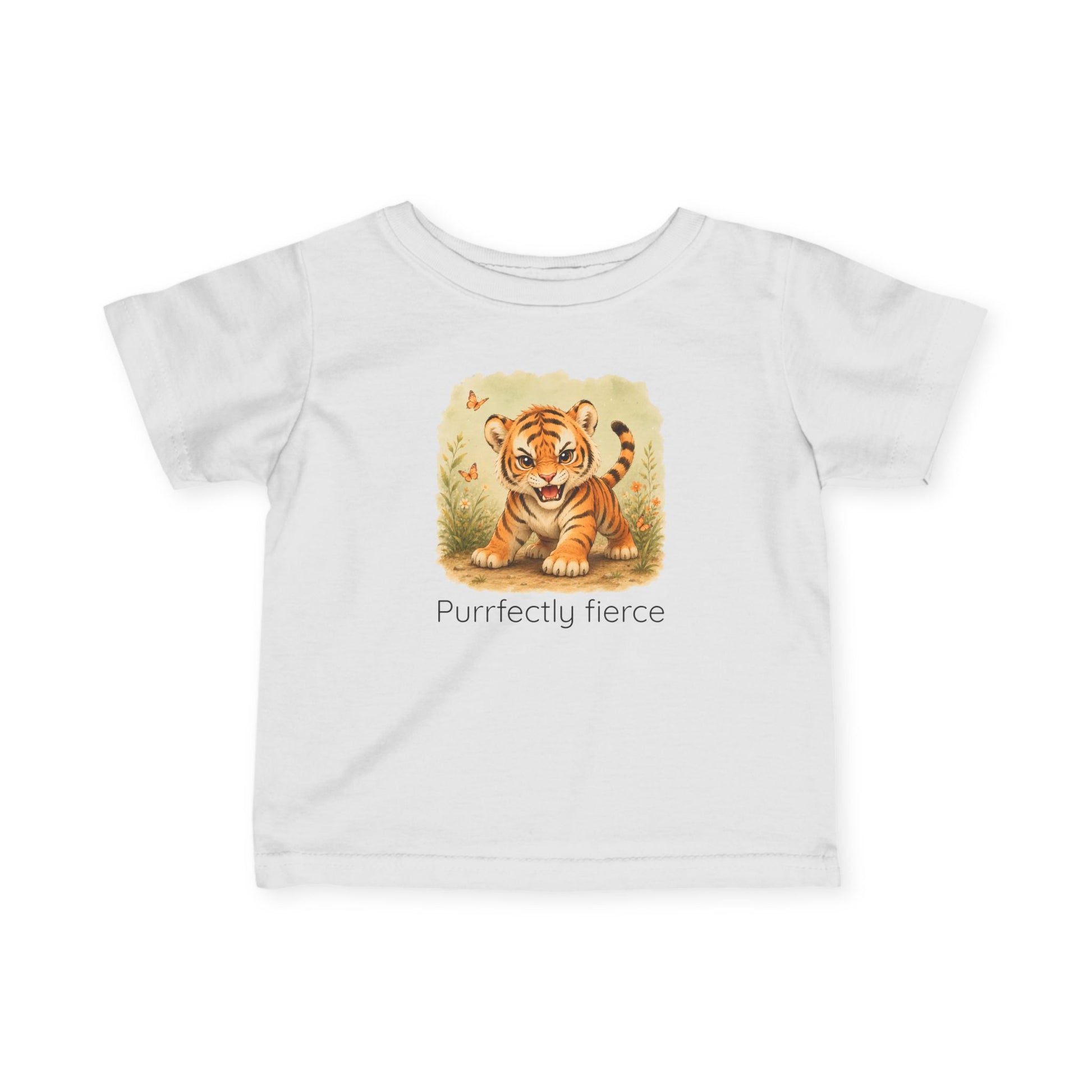 Tiger print infant t-shirt in Heather, gender-neutral kids clothing