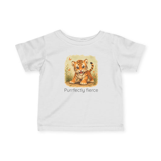 Tiger print infant t-shirt in Heather, gender-neutral kids clothing
