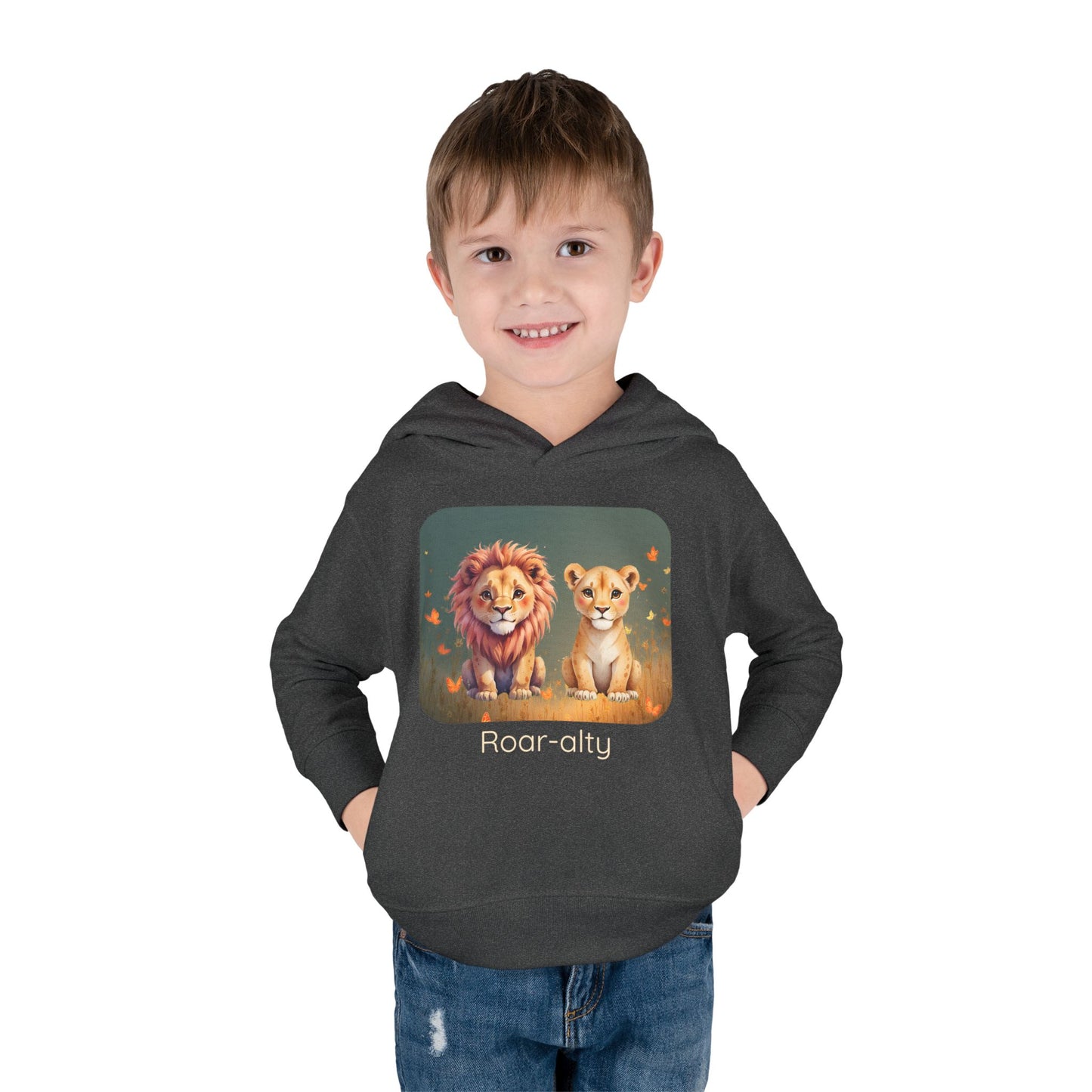 Lion print toddler hoodie sweatshirt in White, gender-neutral kids clothing