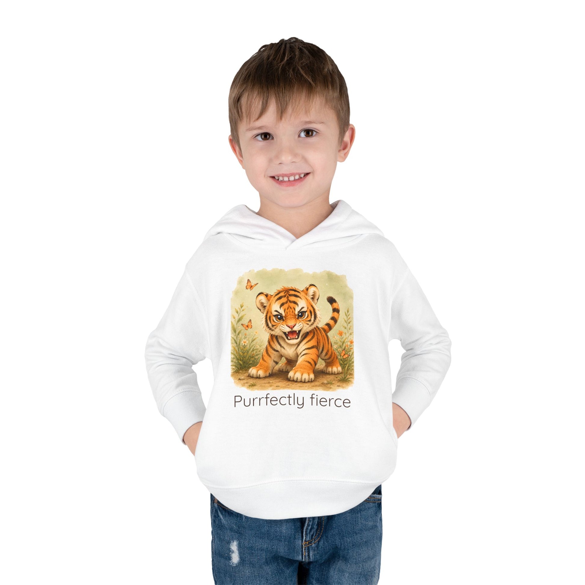 Tiger print toddler hoodie sweatshirt in Pink, gender-neutral kids clothing