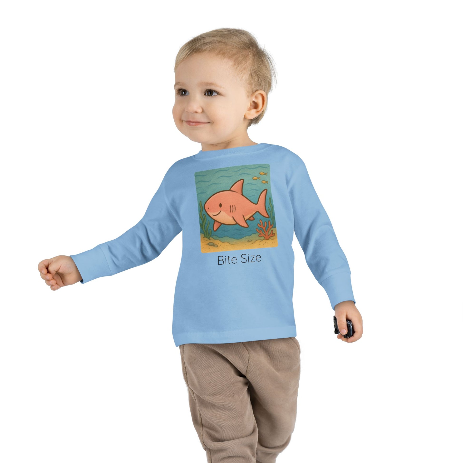Shark print toddler long sleeve shirt in White, gender-neutral kids clothing