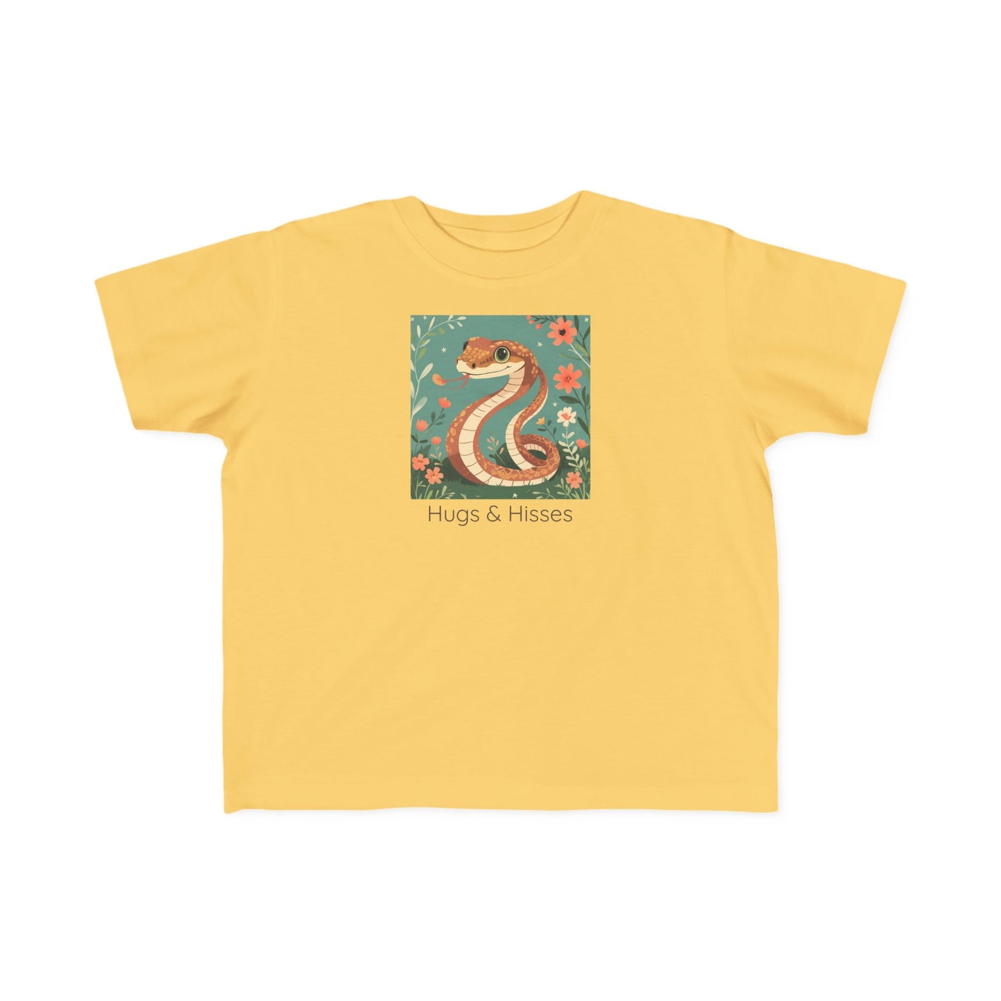 Snake print with floral accents toddler t-shirt in Butter, gender-neutral kids clothing
