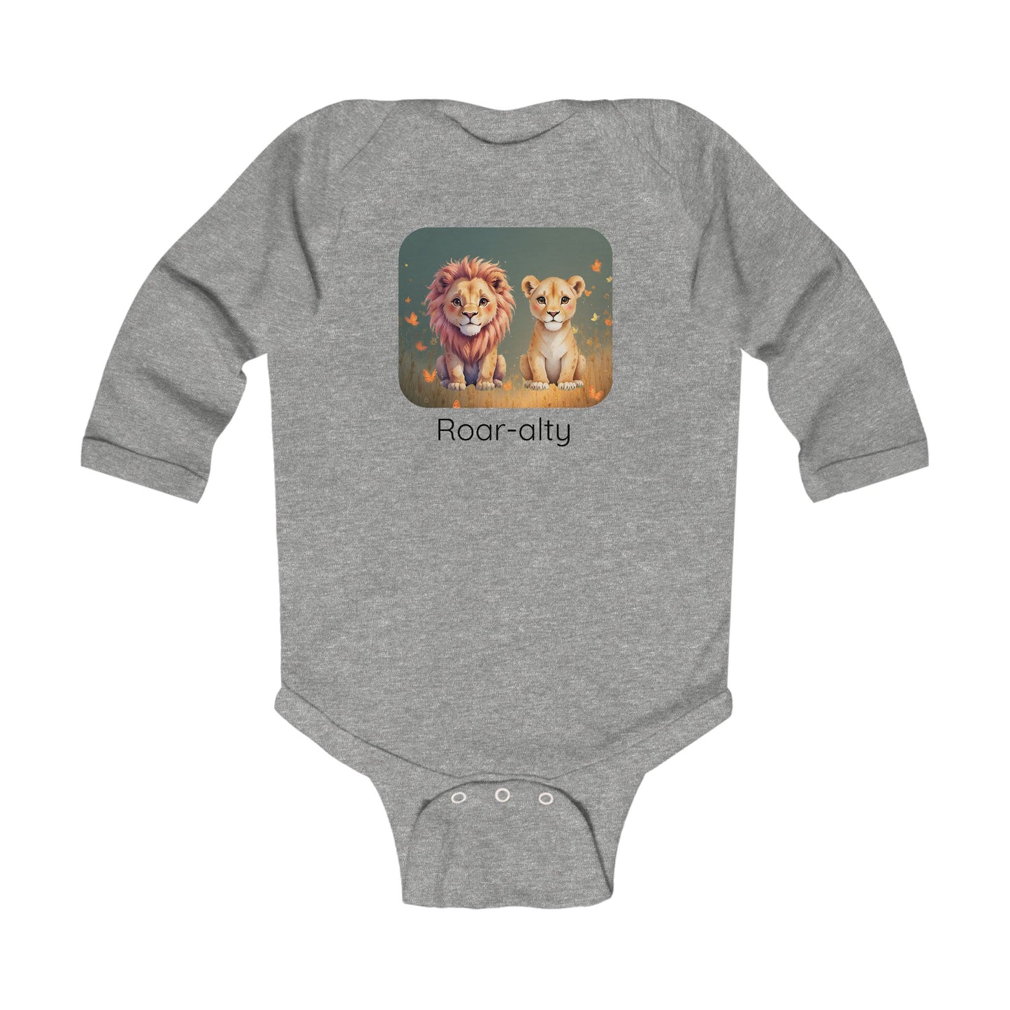 Lion print infant long sleeve onesie in Light Blue, gender-neutral kids clothing