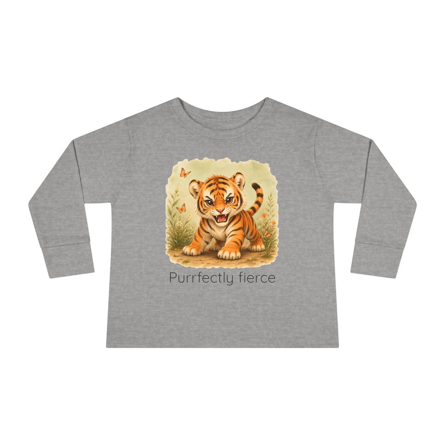 Tiger print toddler long sleeve shirt in Light Blue, gender-neutral kids clothing