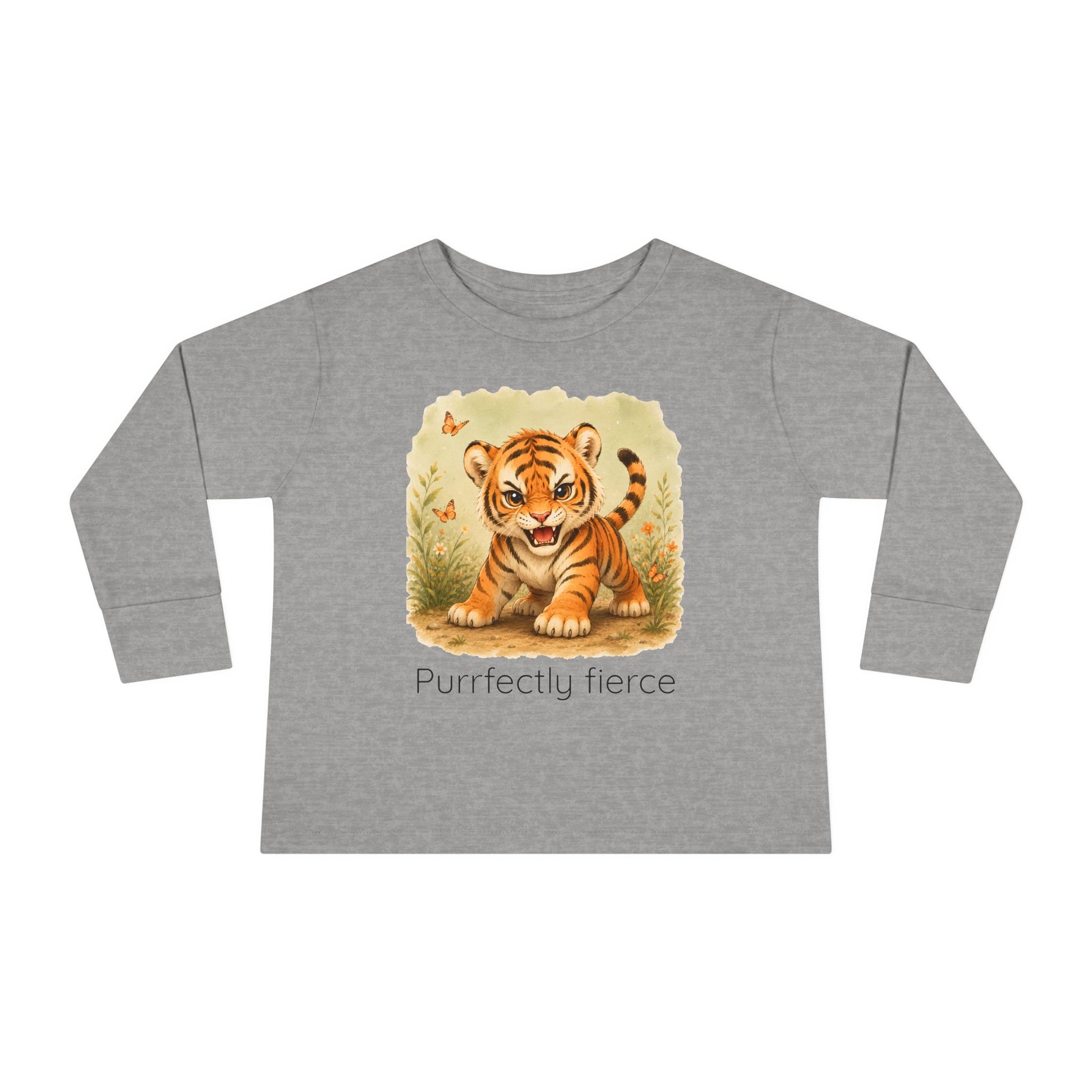 Tiger print toddler long sleeve shirt in Light Blue, gender-neutral kids clothing