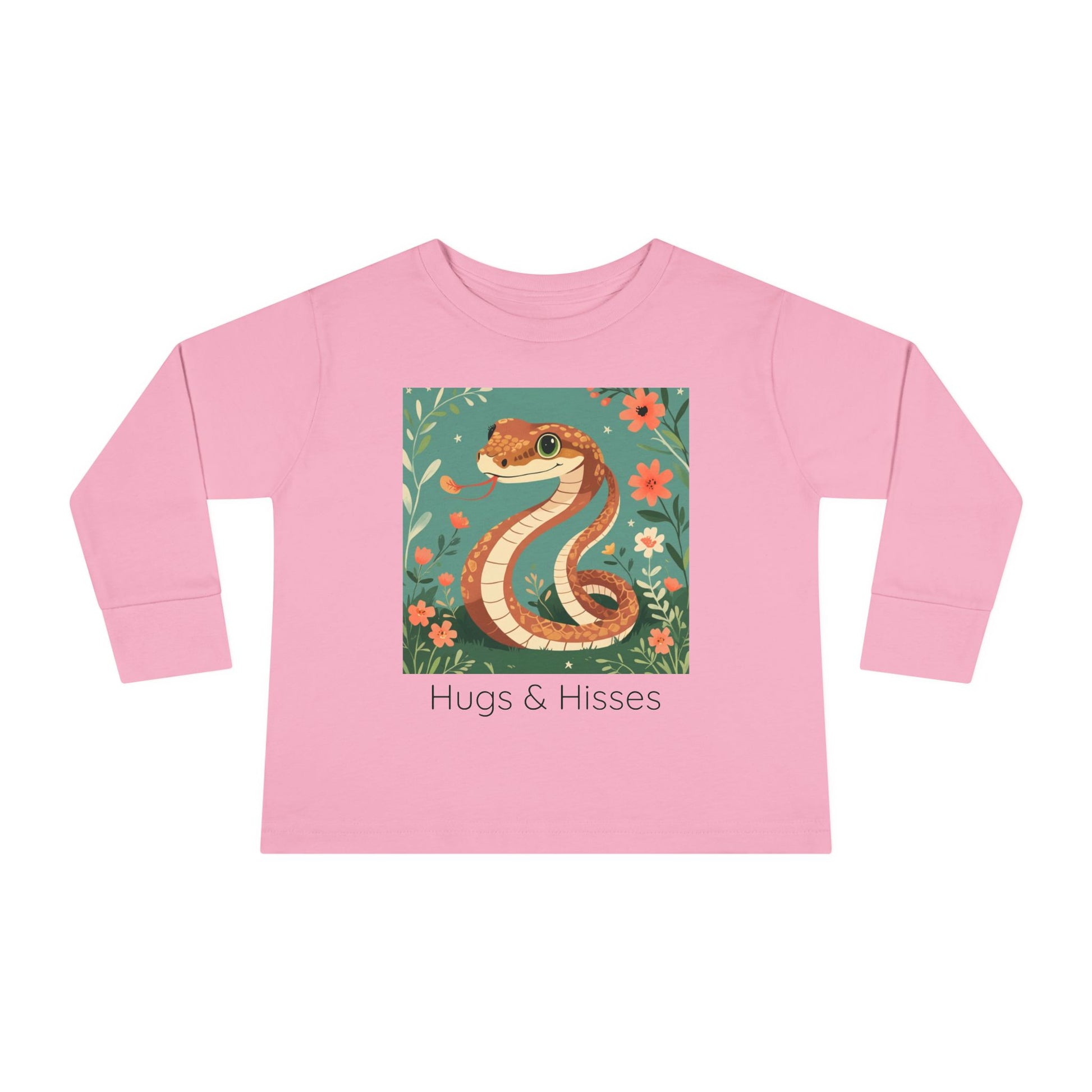 Snake print with floral accents toddler long sleeve shirt in White, gender-neutral kids clothing