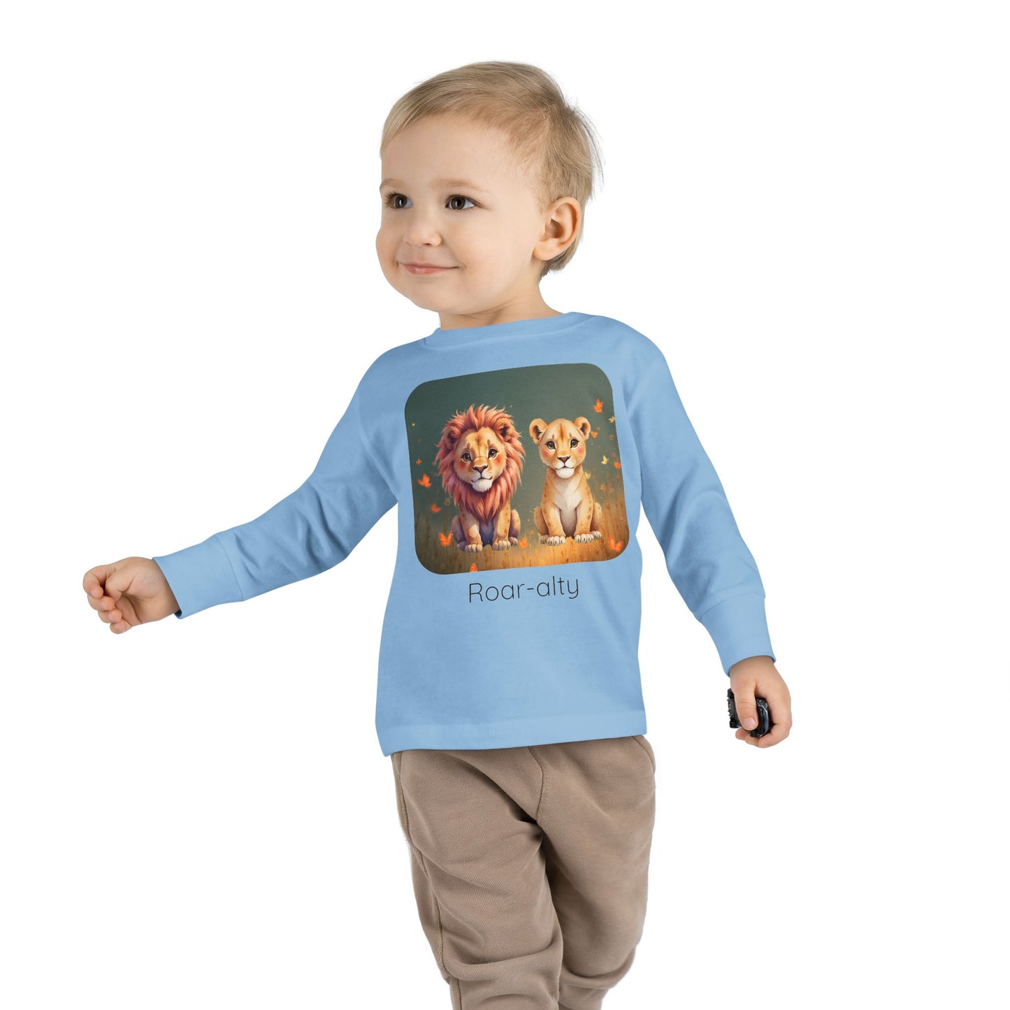 Lion print toddler long sleeve shirt in White, gender-neutral kids clothing