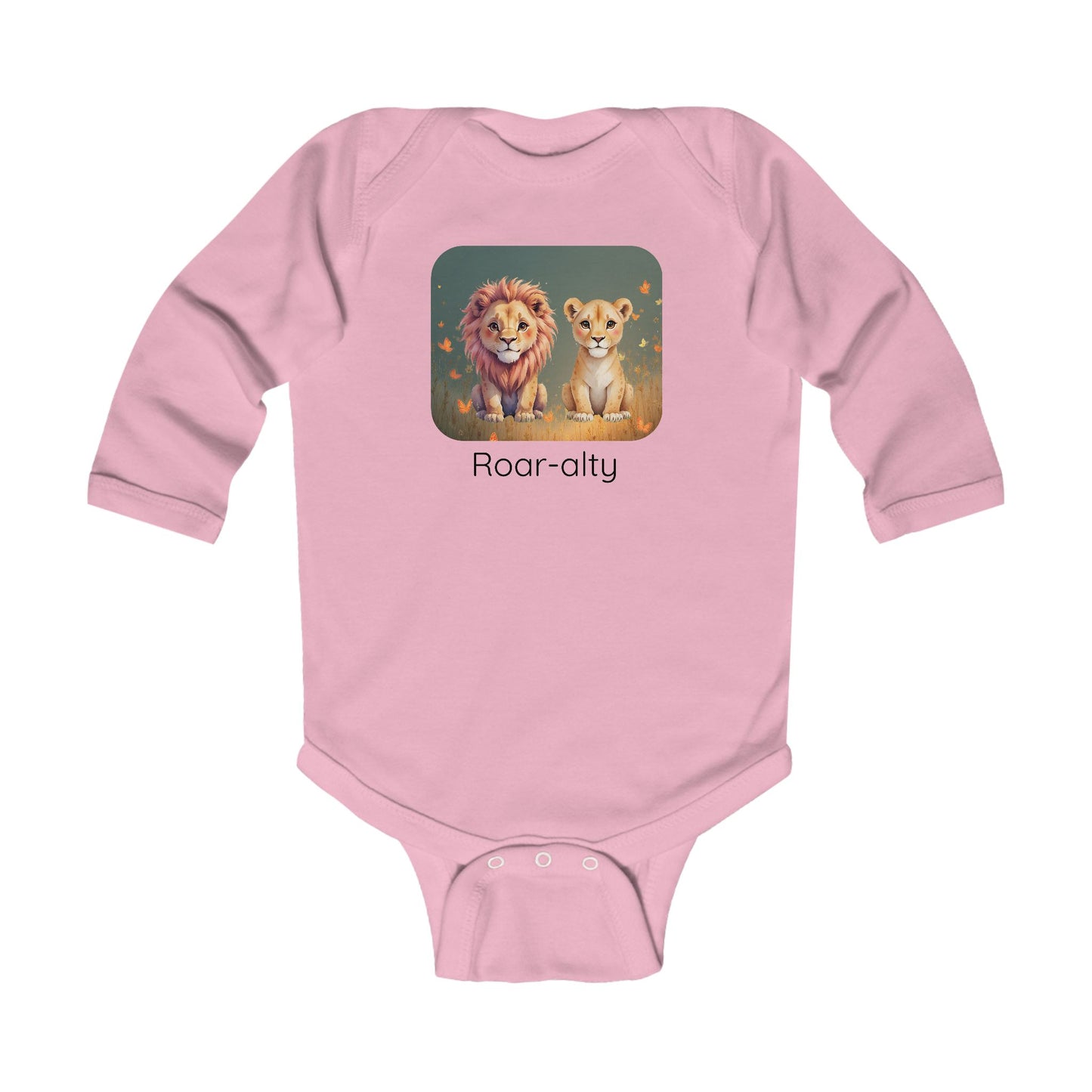 Lion print infant long sleeve onesie in White, gender-neutral kids clothing